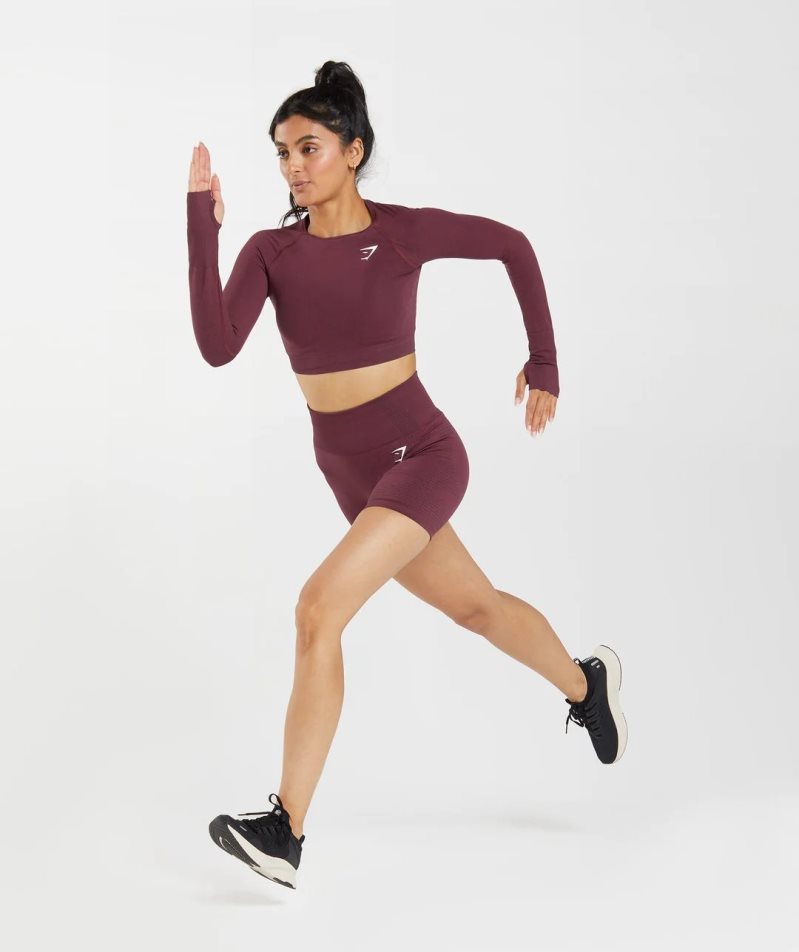 Women's Gymshark Vital Seamless 2.0 Cropped Tops Burgundy | NZ 7XPLOJ